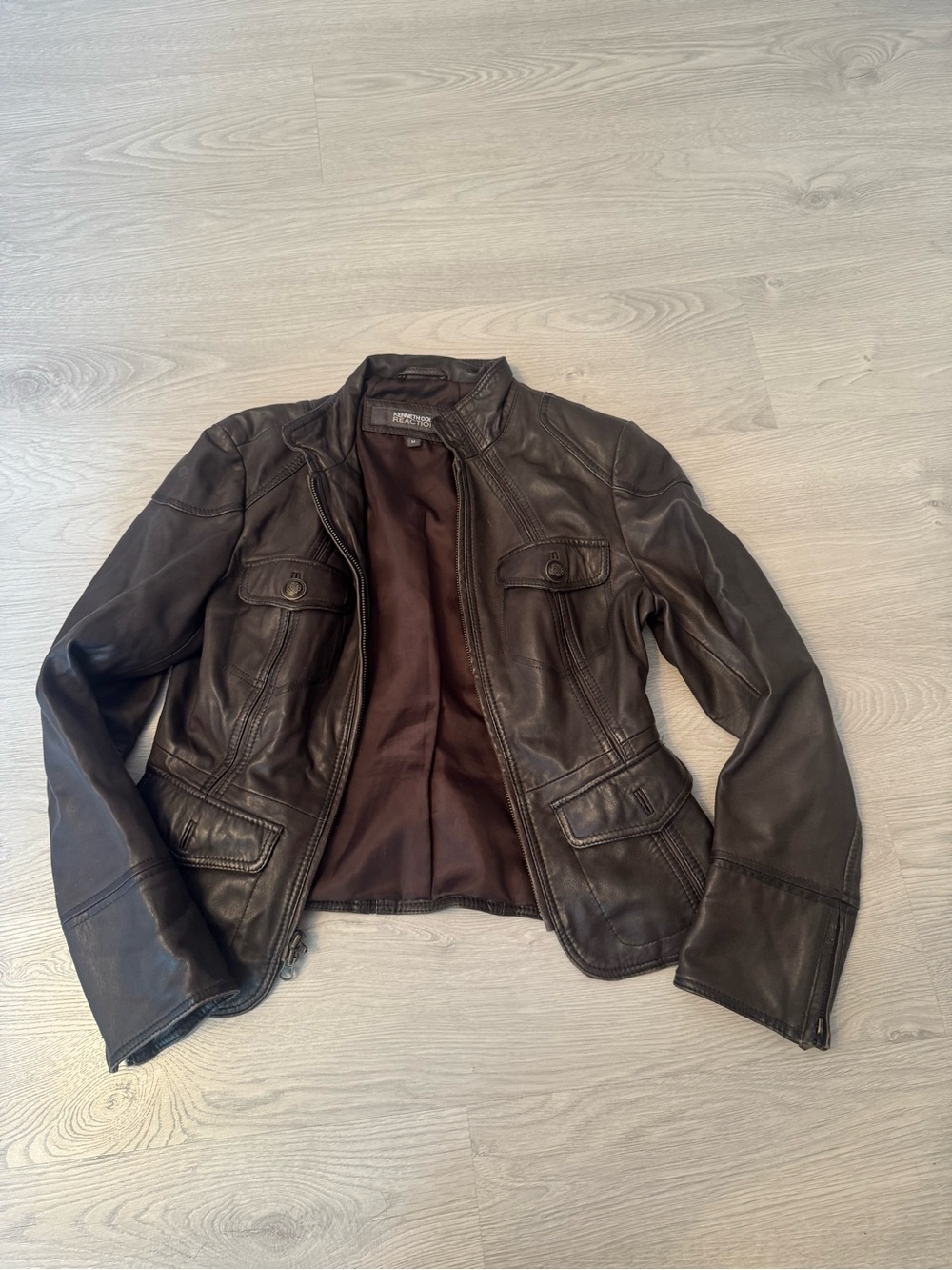 Kenneth Cole Dark Brown Leather Moto Jacket